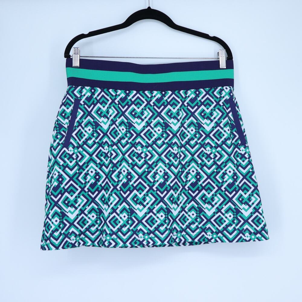 CALLAWAY Geo Print Golf Skort Green Blue Graphic White Pull On Active Women's L